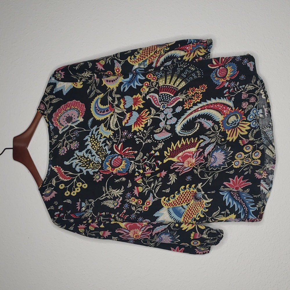 Hester & Orchard Linen Cotton Floral 3/4 Sleeves Blouse Size M Bohemian Beachy